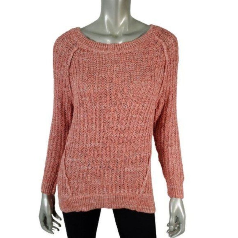 Free People Womens Sweater XS Chunky Knit Raglan Sleeve Cotton Pullover‎ Pink